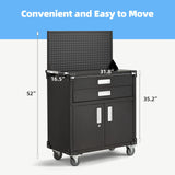 JFHID Work Bench for Garage with Pegboard Drawers and Cabinets Heavy Duty Metal Frame Tool Bench for Shop Kitchen Cabinets Organizer Work Table with Wheels (White Handle) JFHID