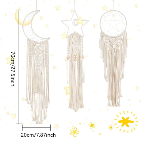 BEUNITONE Macrame Kits for Adults Beginners Easy 3 Set Moon Star Craft Kits DIY Dream Catcher Kit with Instructions Video Macrame Wall Hanging Supplies Dream Catcher Kit for Room Wall Decoration BEUNITONE