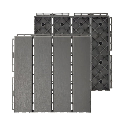 Plastic Interlocking Deck Tiles, 9 Pack Patio Deck Tiles,12"x12" Waterproof Outdoor Flooring All Weather Use, Patio Floor Decking Tiles for Porch Poolside Balcony Backyard, 9 sq. ft Dark Grey