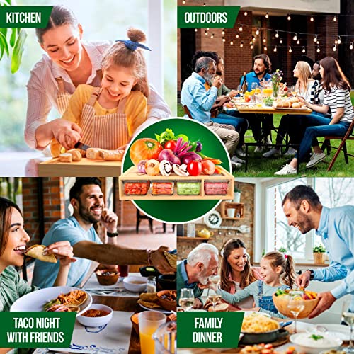 YANs Bamboo Cutting Board with Containers for Easy Meal Prep - Chopping Board Set -Extra Large Space Saving Cutting Board Set with Juice Groove to Keep Your Kitchen Tidy Yans