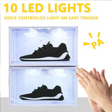 JNTKE 2 Packs LED Sneakers Boxes, Stackable Clear Shoe Display Cases, Plastic Shoe Storage Organizer for Closet, Magnetic Open Collection Storage Containers with Lids, White JNTKE