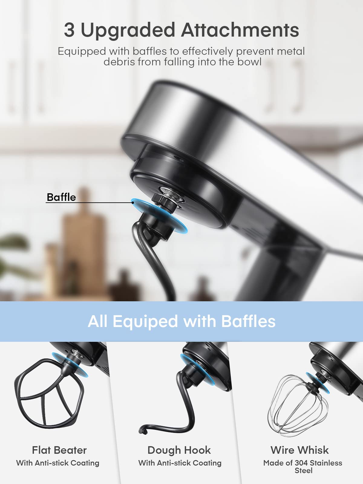 Stand Mixer FOHERE, 5.8 QT Stainless Steel Mixer with Dough Hook, Mixing Beater, Wire Whip, Dishwasher-safe, 6+P Speeds Tilt-Head Kitchen Dough Mixers for Cake, Electric Home Cooking Kitchen Mixer FOHERE