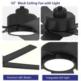 ocioc 52 inch Ceiling Fans with Lights, 2 Pack Black Ceiling Fan with Light and Remote Control, 3CCT, Quiet DC Motor, 5 Blades Modern Ceiling Fan for Living Room Farmhouse Bedroom ocioc