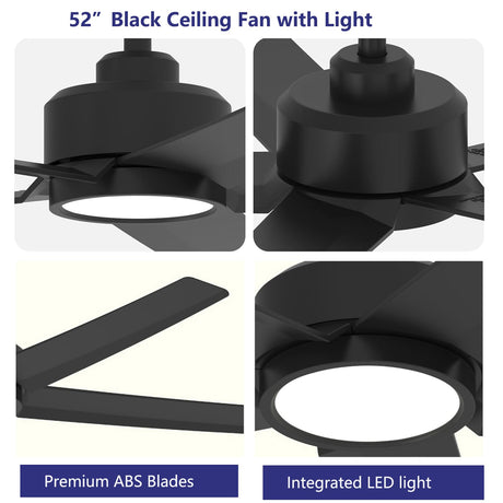 ocioc 52 inch Ceiling Fans with Lights, 2 Pack Black Ceiling Fan with Light and Remote Control, 3CCT, Quiet DC Motor, 5 Blades Modern Ceiling Fan for Living Room Farmhouse Bedroom ocioc