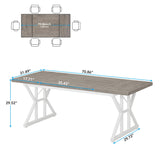 Tribesigns Farmhouse Dining Table for 6 People, 70.8-Inch Rectangular Wood Dining Table, Rustic Kitchen Table with Heavy Duty Metal Legs for Dining Room(Grey) Tribesigns