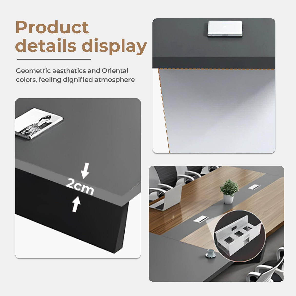 Anzhap 10FT Conference Table for 10 People – 118"L*51"W*29"H Large Rectangle Meeting Seminar Table with Cable Management, Thickened Desktop, Trapezoidal leg for Office Conference Room(White + Grey) Anzhap