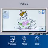 Brother PE535 Embroidery Machine, 80 Built-in Designs, 4" x 4" Hoop Area, Large 3.2" LCD Touchscreen, USB Port, 9 Font Styles Brother