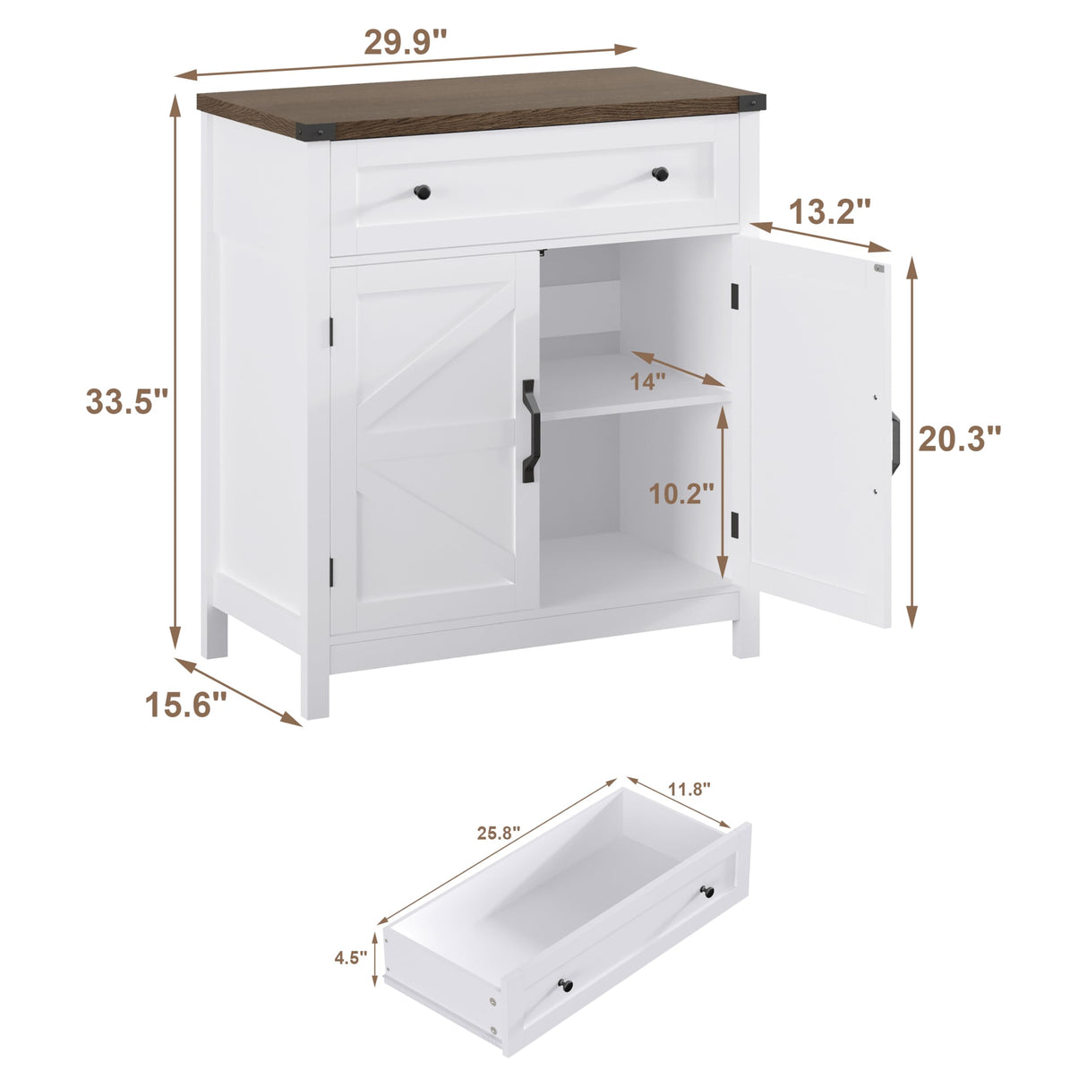 ChooChoo Kitchen Storage Cabinet, Coffee Bar Cabinet, Buffet Sideboard Cabinet with Drawer, Entryway Cabinet for Kitchen, Living Room, White ChooChoo