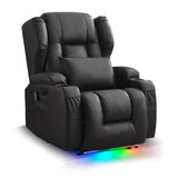 URRED Recliner Chair for Adults, Power Reclining Sofa Chair Home Theater Seating with Vibration Massage and Heat, LED Ambient Light, USB Ports, Cup Holders, Side Pockets (Black) URRED