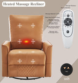 Power Swivel Recliner Chair with Massage Heat USB Port, Extra Wide Lay Flat Recliners Massaging Chair, Oversized Electric Leather Recliner Chair for Adults, Orange KCQ
