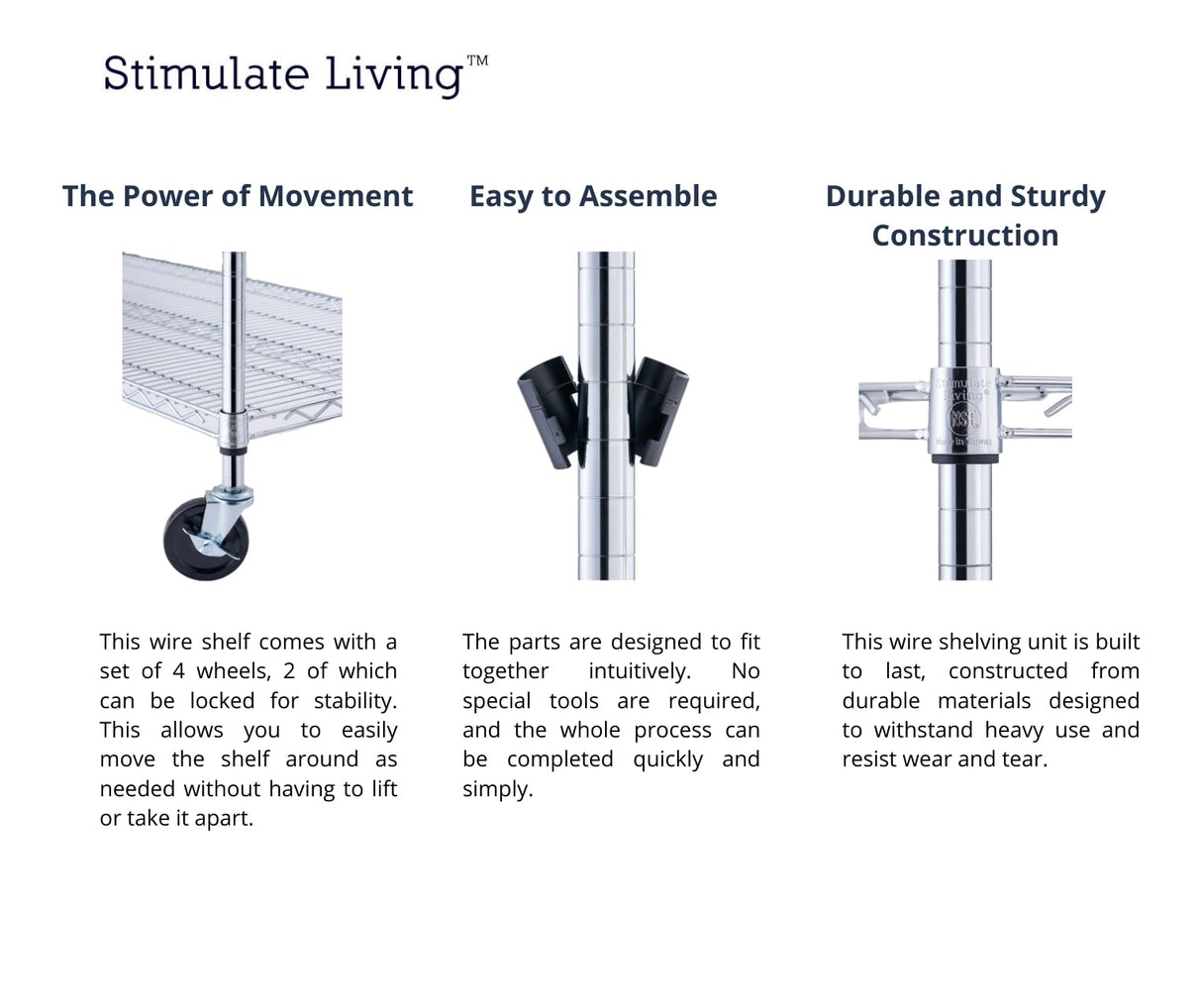 48"x18"x72" PRIME HEAVY DUTY Chrome 5-Tier Wire Shelving NSF 4000 LBS MAX Capacity Storage Rack for Commercial, School, Home, Garage, Warehouse, Industrial, and Hospital Uses (with Wheels) Stimulate Living
