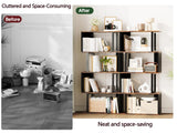 ALISENED 5 Tier Bookshelf, S Shaped Geometric Bookcase, Narrow Freestanding Display Shelves, Modern Wood Decorative Storage Rack for Bedroom, Living Room, Home Office, Black 5-Tier ALISENED