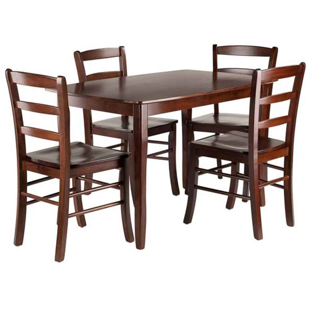 Winsome Inglewood 5-PC Set Table w/ 4 Ladderback Chairs Dining, Walnut - WoodArtSupply