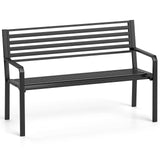 Tangkula 50” Outdoor Metal Park Bench, Patio Slatted Garden Bench for 2-3 People with Armrests & Backrest, Heavy-Duty Modern Seating for Backyard, Poolside, Porch Tangkula