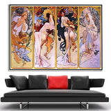 Number Painting for Adults Cropped Print of Four Panels Each Depicting One of The Four Seasons Personified by A Woman Painting by Alphonse Mucha DIY Oil Painting Paint by Number Kits WoodArtSupply
