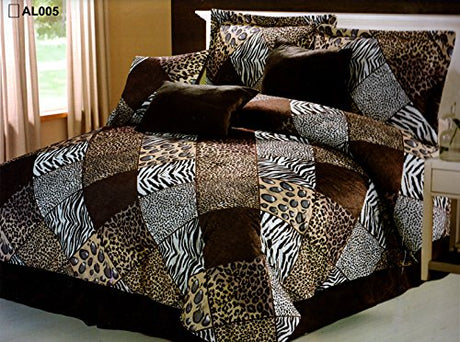 Grand Linen Brown/Black/White Comforter Set Animal Print Leopard, Cheetah, Tiger Microfur Bed in A Bag Queen Size Bedding Grand Linen