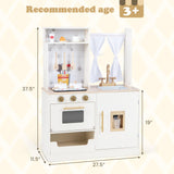 INFANS Kid Kitchen Playset, Toddler Wooden Pretend Cooking Set with Stove, Sink, Microwave, Storage Cabinet, Play Kitchen Toy Set for Children Boys Girls INFANS