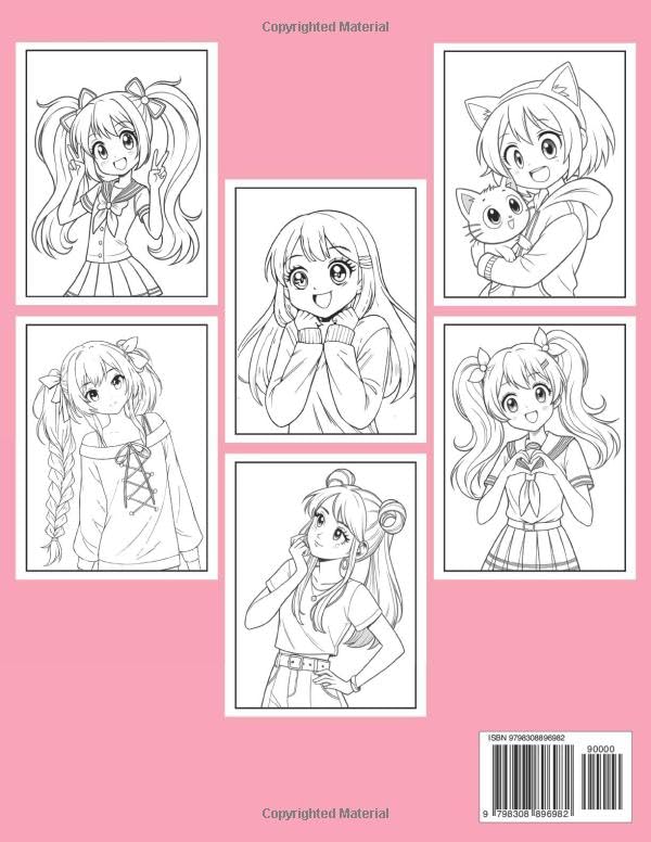 Anime Coloring Book For Girls: 50 Pages of Japanese Anime Characters, Kawaii Girls in Fashion Styles, And Manga Art To Color For Teenagers and Adults Majosta