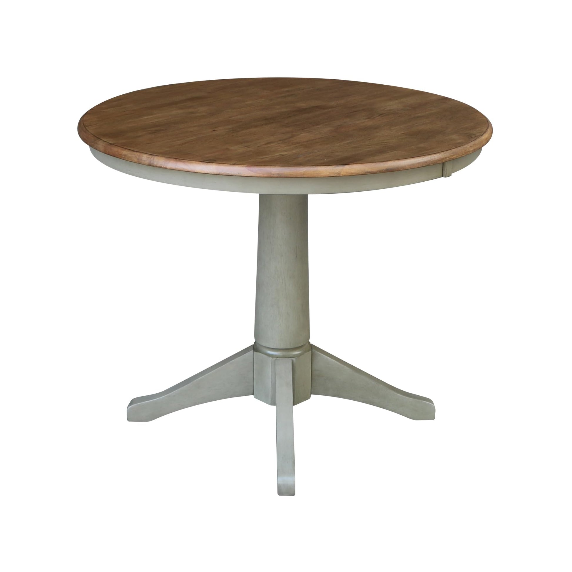 IC International Concepts International Concepts 36-inch Round Top Pedestal Dining Height Table, Distressed Hickory/Stone - WoodArtSupply