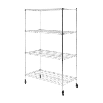 SafeRacks NSF Certified Storage Shelves, Heavy Duty Steel Wire Shelving Unit with Wheels and Adjustable Feet, Used as Pantry Shelf, Garage or Bakers Rack Kitchen Shelving - (24"x48"x72" 4-Tier)