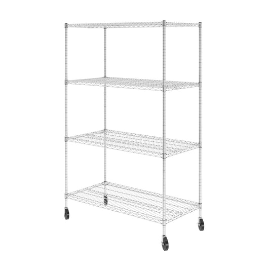 SafeRacks NSF Certified Storage Shelves, Heavy Duty Steel Wire Shelving Unit with Wheels and Adjustable Feet, Used as Pantry Shelf, Garage or Bakers Rack Kitchen Shelving - (24"x48"x72" 4-Tier)