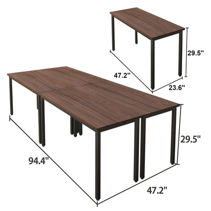 Bonzy Home Conference Tables 8ft Office Computer Desk for Meeting Room Study Writing Printer Podcast Table Save Space Design for 10 People Rustic Vintage Walnut 4PCS, 94.4"x47.2"x29.5" - WoodArtSupply