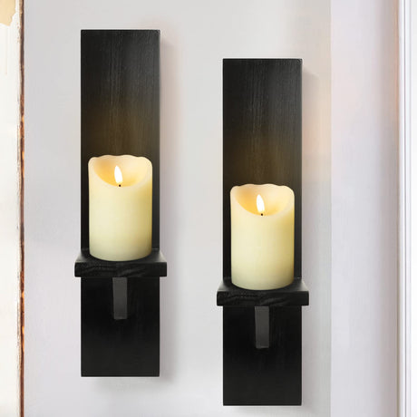 Wall Candle Sconces Set of 2, Decorative Wooden Candle Holder, Farmhouse Candle Sconce, Living Room Wall Decoration (Solid Black) SUJUN