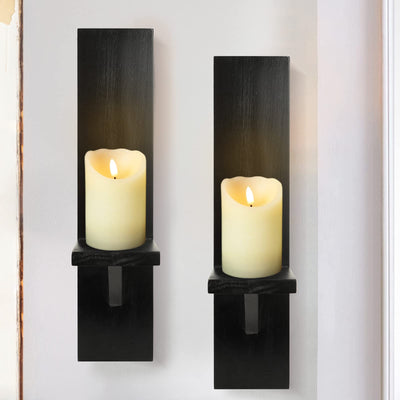 Wall Candle Sconces Set of 2, Decorative Wooden Candle Holder, Farmhouse Candle Sconce, Living Room Wall Decoration (Solid Black)