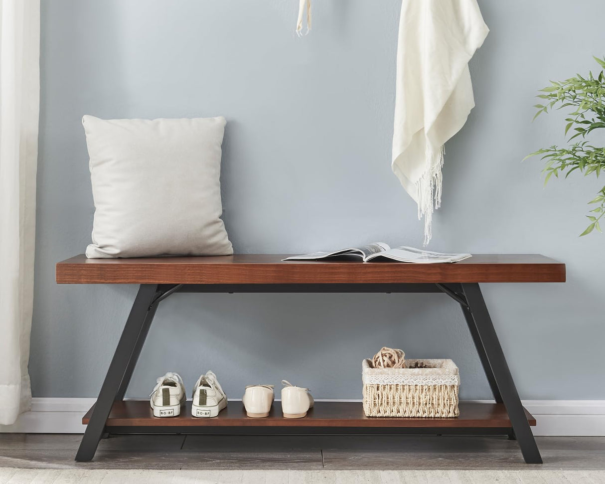 IBF Natural Real Wood Entryway Bench, Solid Wood Storage Bench, Industrial Bedroom Bench in Entry Way Hallway Foyer Rack, Modern Shoe Bench Seat for IBF