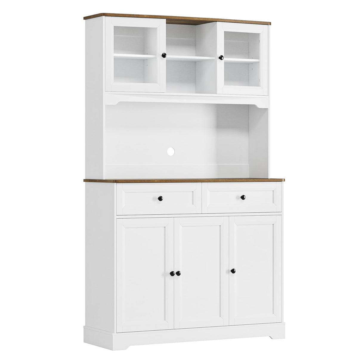 FACBOTALL Kitchen Pantry Storage Cabinet, Freestanding Hutch Cabinet with Buffet Cupboard, Utility Pantry with Microwave Stand,Tall Kitchen Cabinets with Adjustable Shelves for Kitchen FACBOTALL