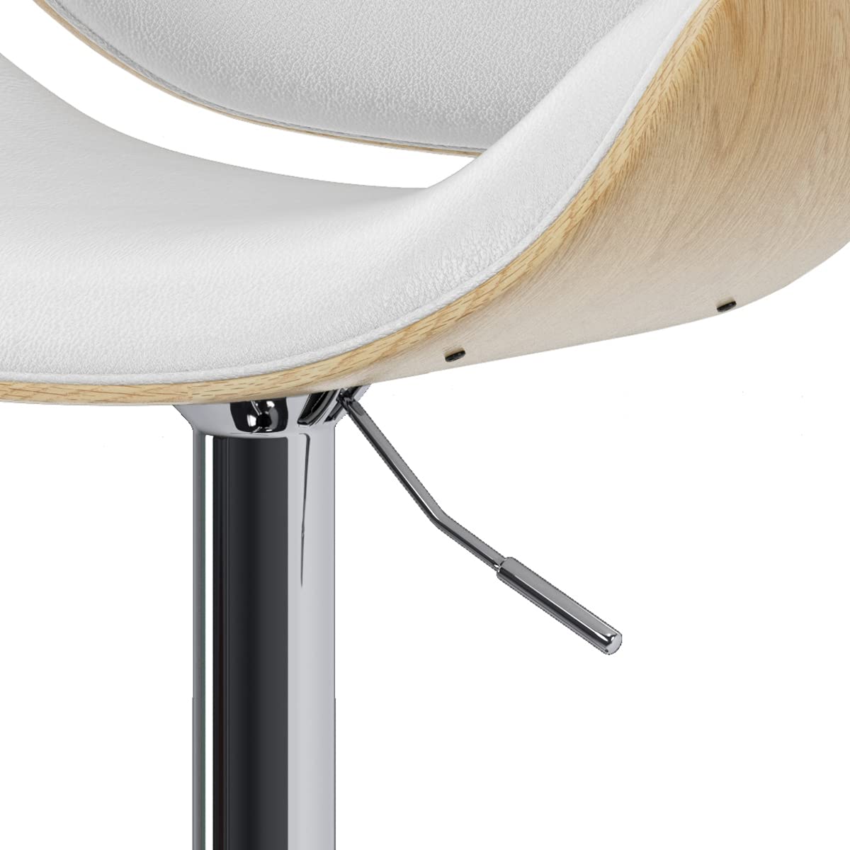 SIMPLIHOME Marana 33 Inch Mid Century Modern Bentwood Gas Lift Bar Stool with Light Wood in White Polyester linen, For the Dining Room and Kitchen SIMPLIHOME