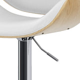 SIMPLIHOME Marana 33 Inch Mid Century Modern Bentwood Gas Lift Bar Stool with Light Wood in White Polyester linen, For the Dining Room and Kitchen SIMPLIHOME