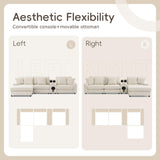 Merax 114 * 64" Corduroy Sectional Couches with Bluetooth Speakers, Storage, Ottoman & Pillows, Upholstered Modular Sofa Chaise with Console, USB Charger, Cup Holders for Living Room Apartment, Cream Merax