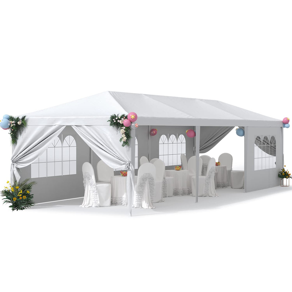 Greesum 10x30 Outdoor Canopy Tent Patio Camping Heavy Duty Gazebo Shelter Party Wedding BBQ Events with Side Removable Walls, Waterproof Shelter, White Greesum