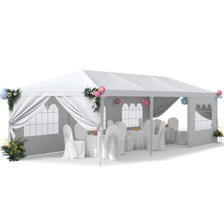 Greesum 10x30 Outdoor Canopy Tent Patio Camping Heavy Duty Gazebo Shelter Party Wedding BBQ Events with Side Removable Walls, Waterproof Shelter, White Greesum