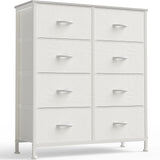 OLIXIS 8 Drawer Storage Dresser with Wood Top - Wide Fabric Chest Organizer for Bedroom, Closet, Living Room,Tower Cabinet, TV Stand, Hallway Entryway Furniture,White OLIXIS