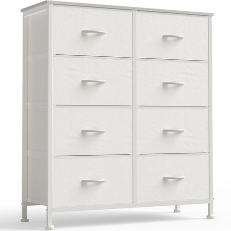 OLIXIS 8 Drawer Storage Dresser with Wood Top - Wide Fabric Chest Organizer for Bedroom, Closet, Living Room,Tower Cabinet, TV Stand, Hallway Entryway Furniture,White OLIXIS