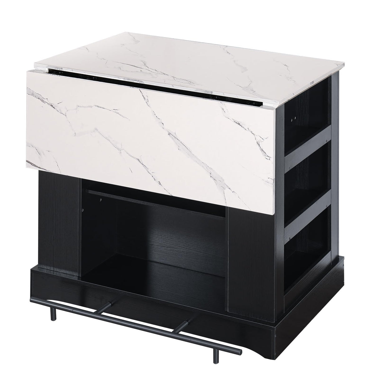 FUSUNBAO Large Kitchen Island with Storage & Power Outlet, Drawer, Adjustable Shelves, Side Open Compartments, and Drop Leaf,Island Table for Kitchen with Footrest,Black FUSUNBAO