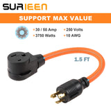 NEMA L6-30P to 6-50R Adaptor Welder Dryer EV Charger Power Cord Adapter Connector, 30Amp to 50Amp Heavy Duty Adapter STW 10AWG 250V 1.5FT SURIEEN