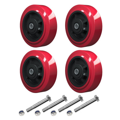 LONGRUNFORU 6" x 2" Caster Wheels, Polyurethane on Polyolefin core Wheel with Roller Bearing- 1/2" Bore - Set of 4 Heavy Duty Caster Wheel with 4000 lbs Capacity (4 Pack)