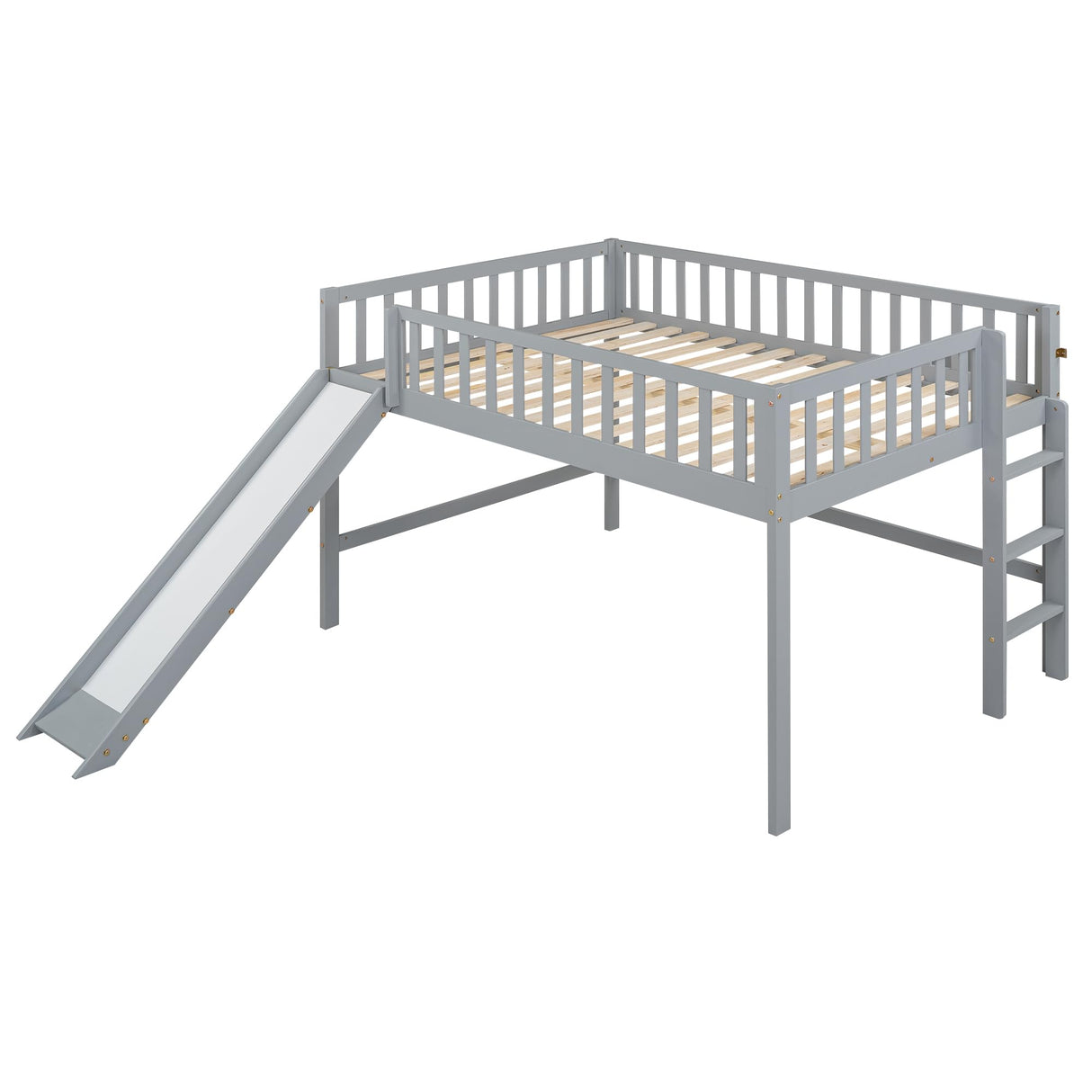 Harper & Bright Designs Full Size Low Loft Bed with Slide, High Guardrail & Ladder, Kids Wooden Full Loft Bed Frame for Girls,Boys, No Box Spring Needed, Gray Harper & Bright Designs