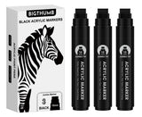 BIGTHUMB 3 Pcs Black Jumbo Permanent Markers: 15mm Wide Tip Thick Acrylic Paint Pen Large Calligraphy Marker for Rock Painting, Poster, Sign, Canvas, Glass, Wood, Ceramic BIGTHUMB