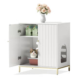Convend Stylish Cat Litter Box Enclosure, Modern Hidden Litter Box Furniture with Tall Legs, Side Entrance, and Dual Use as End Table for Living Room or Bedroom (White & Gold) Convend