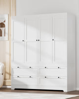 PLANNTONNEO Large White Wardrobe Closet with Drawers, Modular Closet System with Doors and Hanging Rods, Tall Large Armoire Ample Storage, Big Bedroom Armoires (4 Doors+4 Drawers) PLANNTONNEO