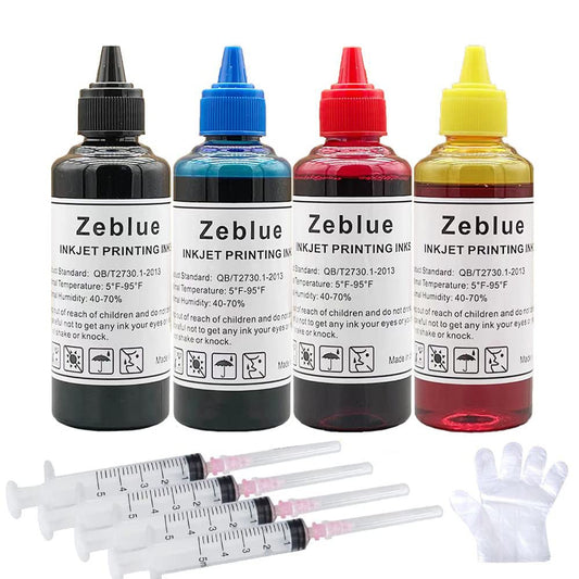 Zeblue 4 Colors Inkjet Printer Ink Refill Kit for Canon All Printers MG PG 240 243 245 CL 241 244 246 XL Inkjet Cartridges CISS System 4 Color Set with 4 Free Syringes (100/Bottle, BK/C/M/Y)