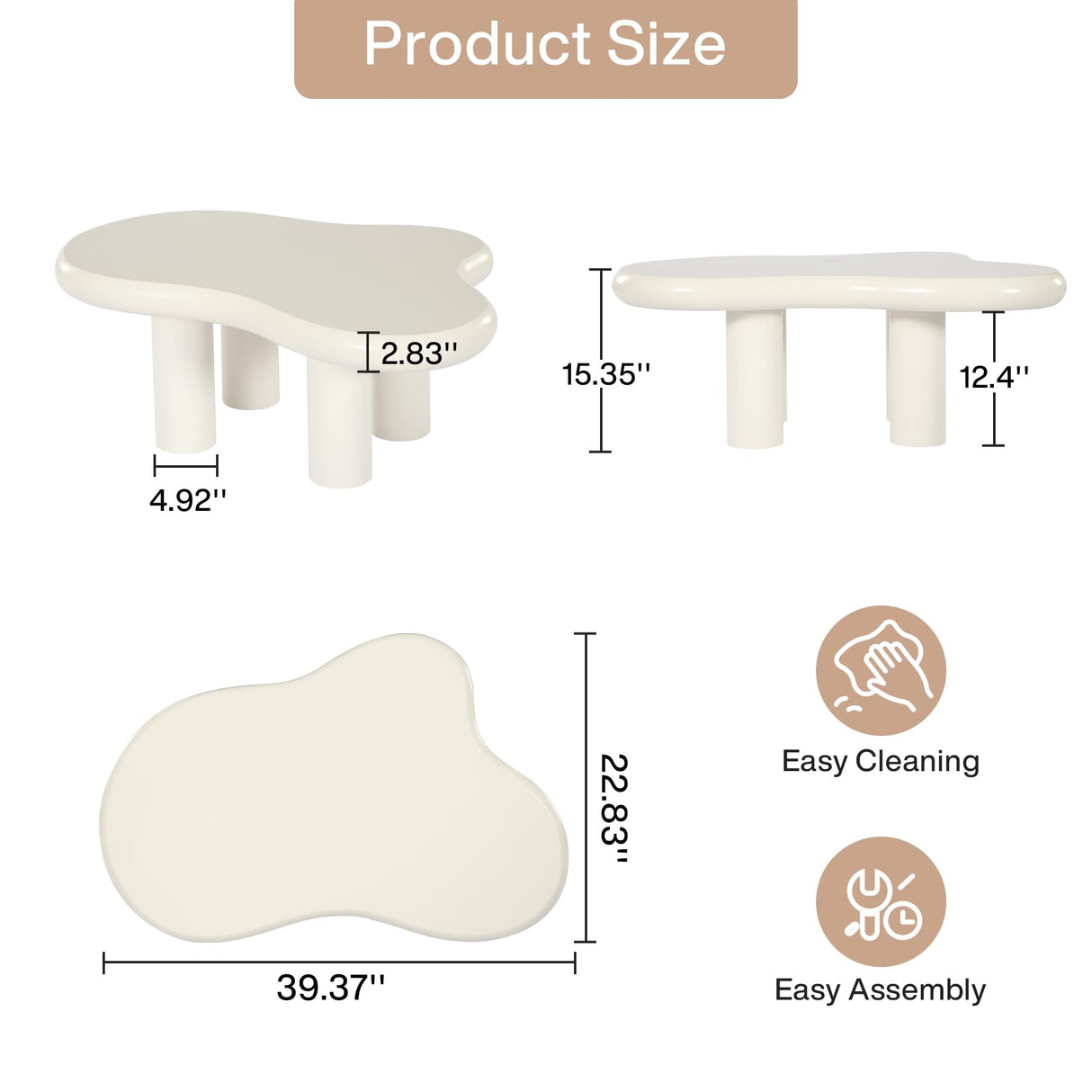 Tribesigns 39.4" Cloud Coffee Table, Cute Cream Coffee Table with 4 Solid Legs, Modern Carton Center Table for Living Room, Home Office, Funky Minimalist Tea Table (White) Tribesigns