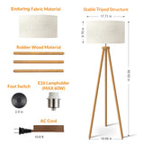 LEPOWER Wood Tripod Floor Lamp, Mid Century Standing Lamp for Living Room, Flaxen Lamp Shade, Modern Design Standing Lamp with E26 Lamp Base, Tall Floor Lamp for Bedroom, Study Room and Office Brown LEPOWER