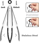 ChefAide Set of 2 Cooking Tongs,600ºF High Heat-Resistant,Kitchen Utensils,Cooking Utensils for Grill,Salad,BBQ,Frying,Baking,Serving 9/12 inches ChefAide