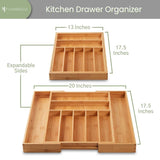 Purawood Bamboo Drawer Organizer - Expandable Silverware Organizer & Utensil Drawer Organizer, Cutlery Tray with Dividers, 7-9 Slots- Premium Kitchen Drawer Organizer for Utensils & Flatware (Natural) Purawood
