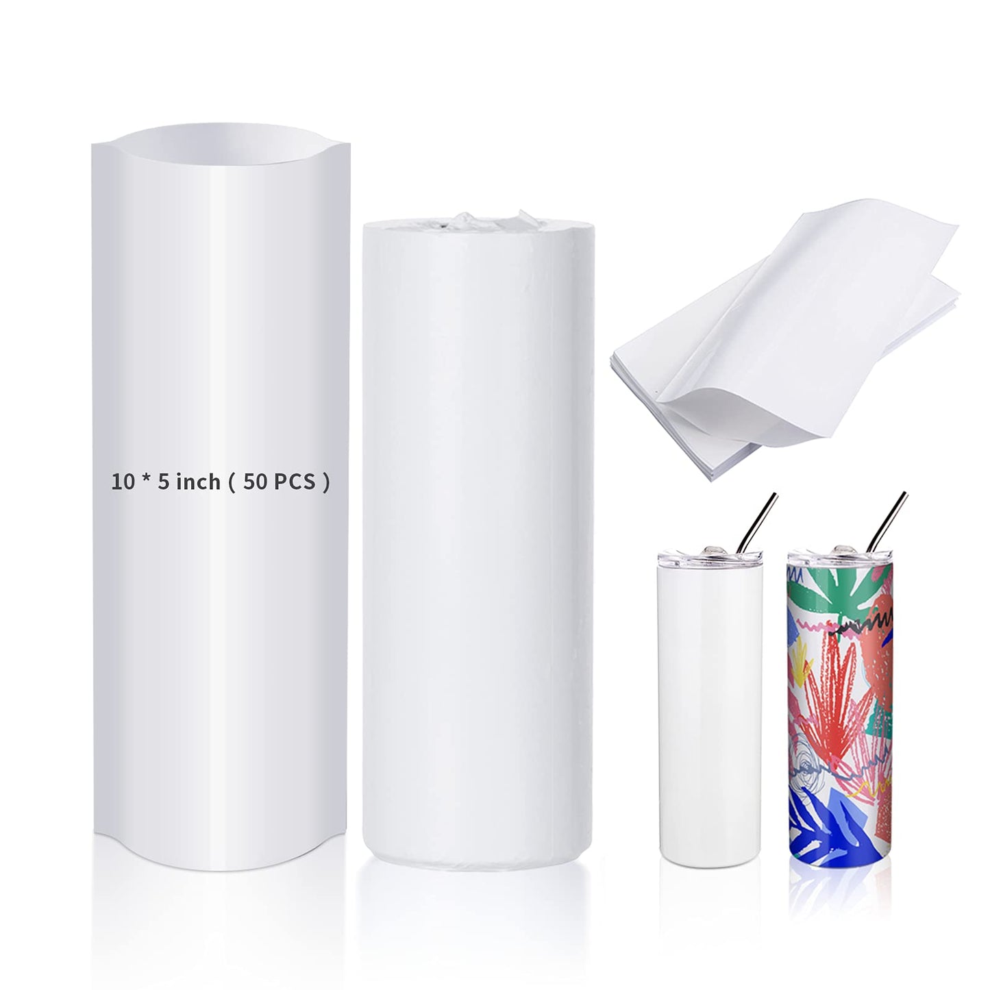 PYD Life 50 PCS Sublimation Shrink Wrap Sleeve White Bags 10 x 5 Inch for Print by Oven,Sublimation Shrink Wrap Film for 20 OZ Sublimation Skinny Tumbler,Heat Transfer Shrink Wrap